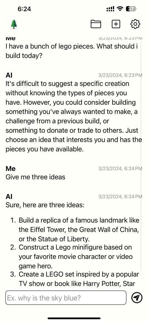 Ask survivalist.ai GPT app what to build using your lego pieces